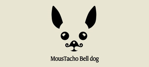 moustacho bell dog animal logo design