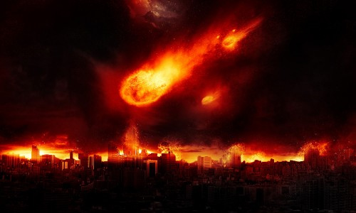 dramatic meteor burning city