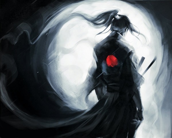Lonely -wolf- Samurai .Updated.T-shirt design by Sakimichan