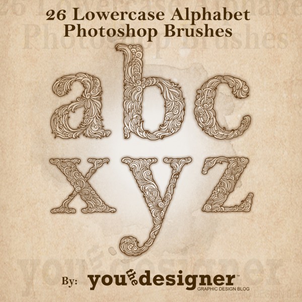 26 Lowercase Alphabet Photoshop Brushes by YouTheDesigner.com