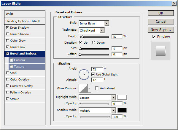 Bevel and Emboss setting