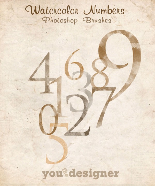 Watercolor Numbers Photoshop Brushes by YouTheDesigner.com Watercolor Numbers Photoshop Brushes by YouTheDesigner.com