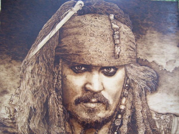 "Johnny Depp" - pyrography by Jean Bouick "Johnny Depp" - pyrography by Jean Bouick