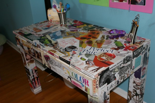 A decoupaged desk A decoupaged desk