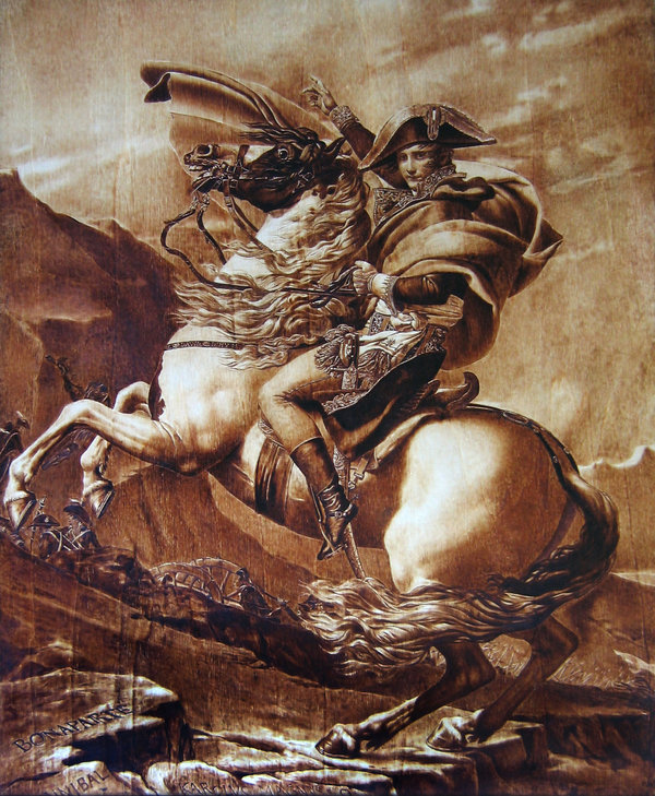 "Napoleon Crossing the Alps" - pyrography by Muradino "Napoleon Crossing the Alps" - pyrography by Muradino