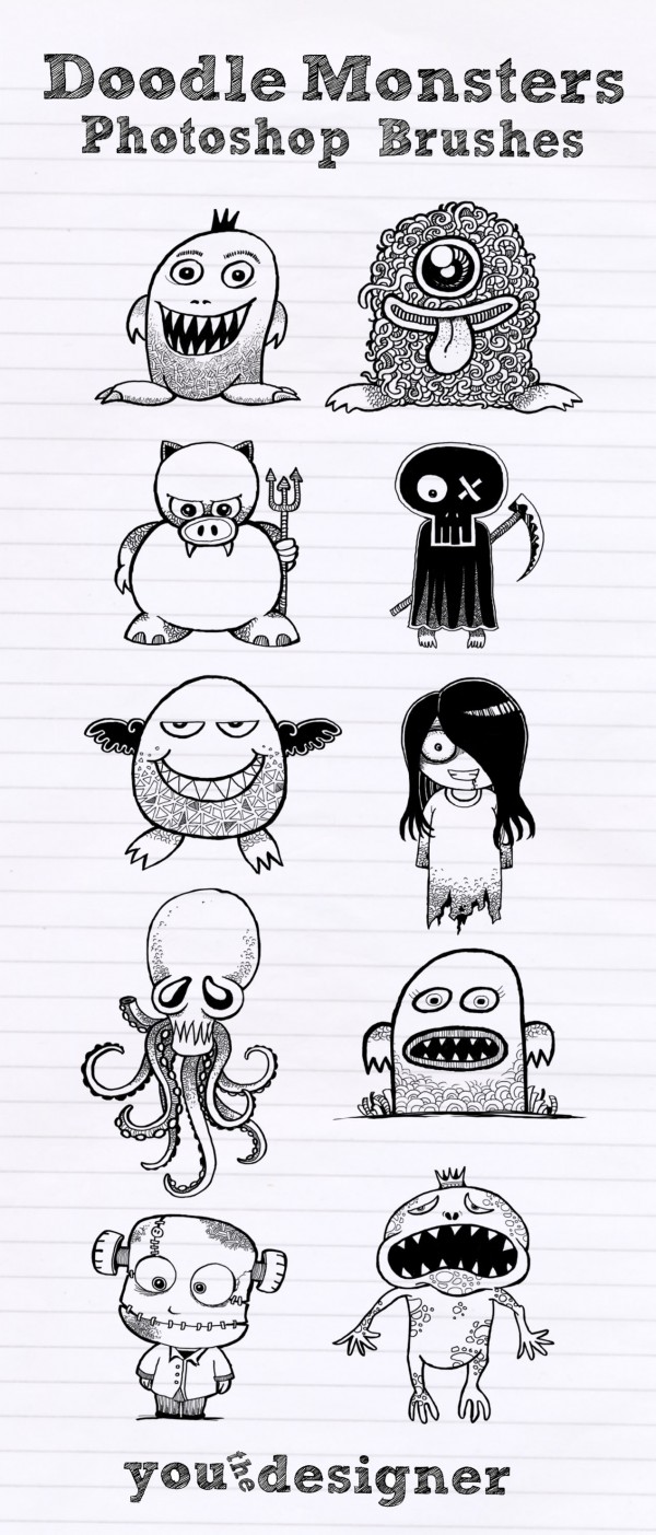 Doodle Monsters Photoshop Brushes by YouTheDesigner Doodle Monsters Photoshop Brushes by YouTheDesigner