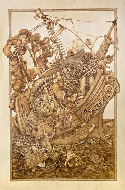 "Pleasure Cruise" – pyrography by David Stanley "Pleasure Cruise" – pyrography by David Stanley