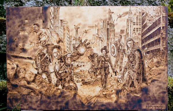 "The Avengers" - pyrography by Brandon Jones "The Avengers" - pyrography by Brandon Jones