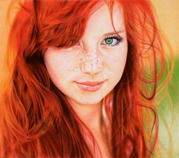 "Redhead Girl" - ballpoint pen portrait by Samuel Silva "Redhead Girl" - ballpoint pen portrait by Samuel Silva