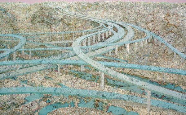 Many Rivers, 2009 Inlaid maps, acrylic, on panel by Matthew Cusick Many Rivers, 2009 Inlaid maps, acrylic, on panel by Matthew Cusick