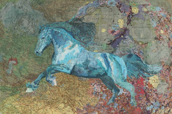 Blue Horse, 2011, Inlaid maps on panel by Matthew Cusick Blue Horse, 2011, Inlaid maps on panel by Matthew Cusick