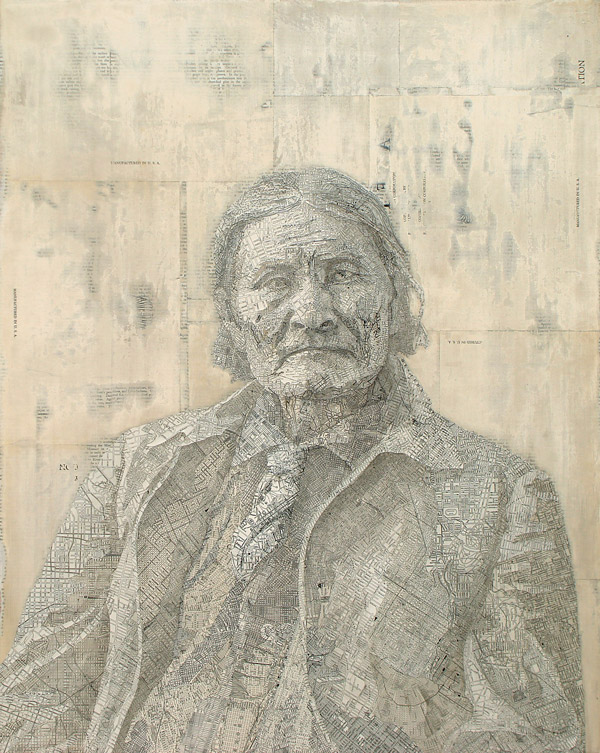 Geronimo, 2007 Inlaid maps on panel by Matthew Cusick Geronimo, 2007 Inlaid maps on panel by Matthew Cusick