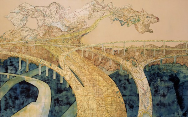 Chasing the Dragon, 2006 Inlaid maps, acrylic, on panel by Matthew Cusick Chasing the Dragon, 2006 Inlaid maps, acrylic, on panel by Matthew Cusick