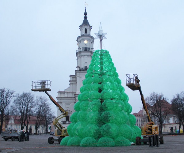 Recycled bottles with cable ties tree Recycled bottles with cable ties tree via You The Designer