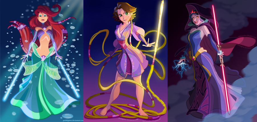 Ariel, Rapunzel and Snow White as Jedi Knights by Ralph Sevelius Ariel, Rapunzel and Snow White as Jedi Knights by Ralph Sevelius