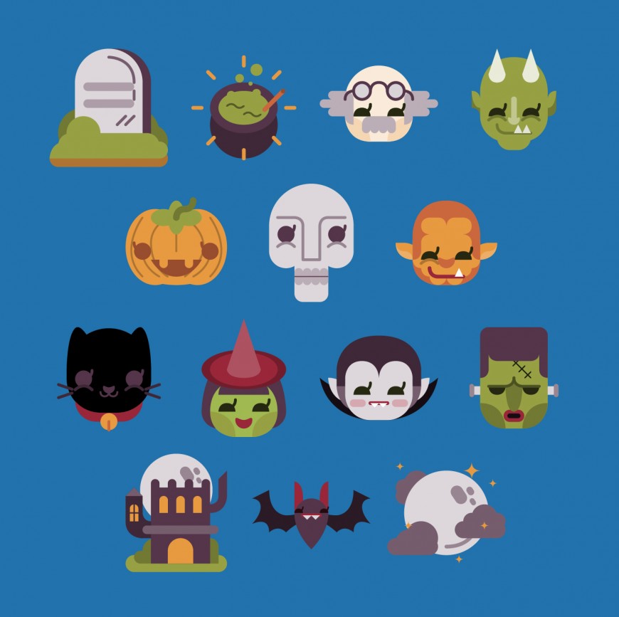 14 Flat Halloween Vector Set